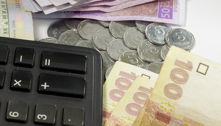 Ukrainian coins, made of metal, solids business conceptの写真素材