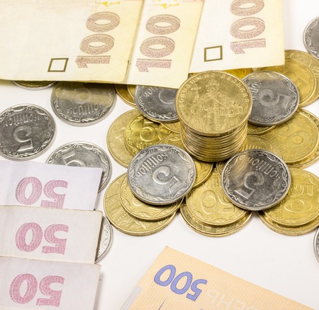 Ukrainian coins, made of metal, solids business concept