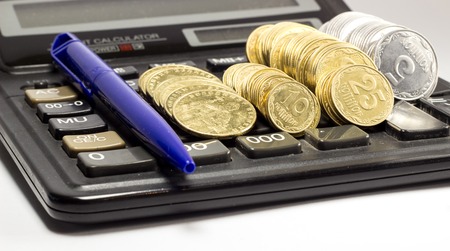 Ukrainian coins, made of metal, solids business conceptの写真素材