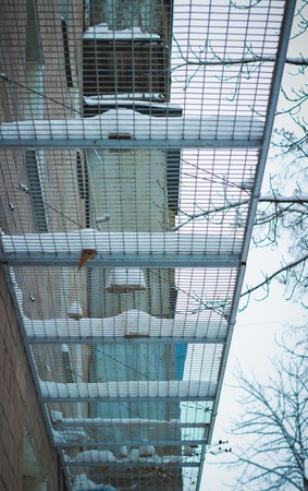 grill for safe passage under the windows of high-rise buildingの写真素材