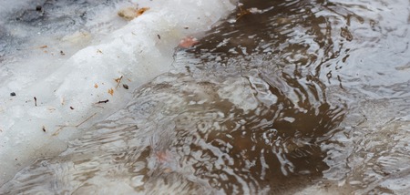 thaw in the winter when the ice begins to melt and the roads begins to flow waterの写真素材