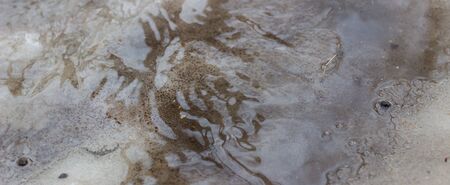 thaw in the winter when the ice begins to melt and the roads begins to flow waterの写真素材