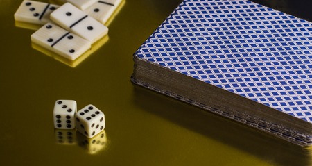 items for board games, playing dice and dominoes, many people like to play board games is a good hobby and Have a good timeの写真素材