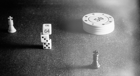 poker chips on a background of the fabric items for playing cards, are given for a win, are cash equivalent bankの写真素材