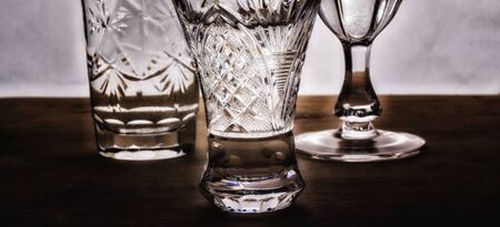 vintage crystal vessel, used for the consumption of alcoholic beverages, a beautiful product with patternsの写真素材