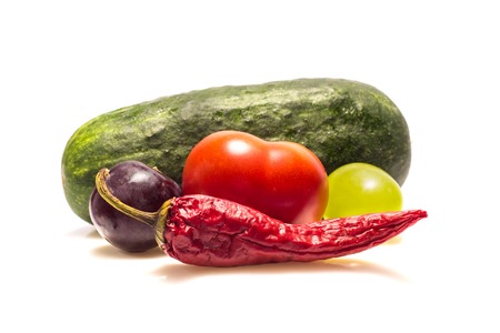 Vegetables and fruits on a white background are rich in vitamins and are good for healthの写真素材