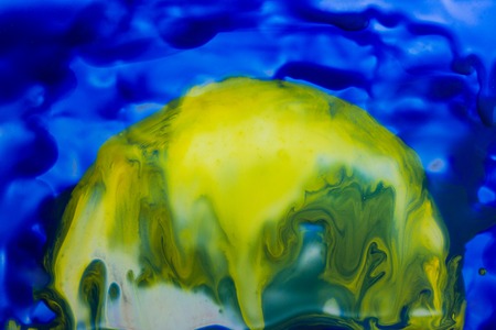 cosmic abstraction watercolor painted bright yellow planet on a dark blue background