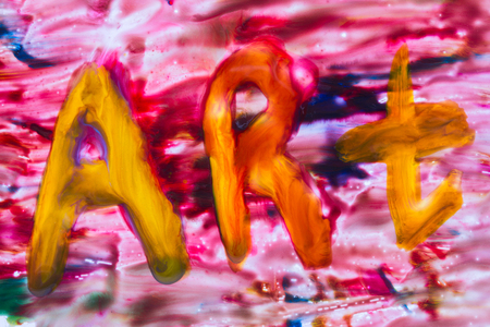 word art drawn in watercolor yellow-orange close-up beautiful abstractionの写真素材