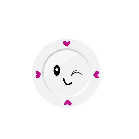 round plate with patterns of hearts cute winks cartoon character for design concept accessories and foodのイラスト素材
