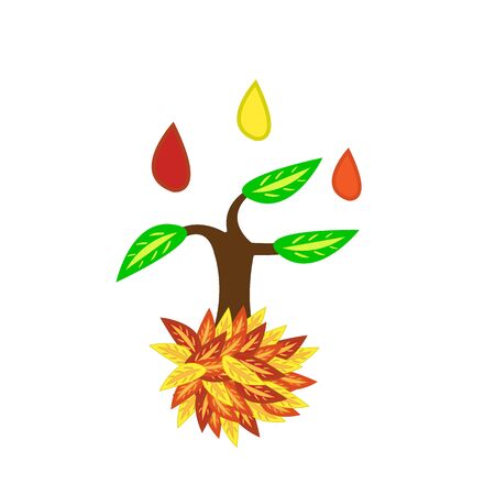 tree with green leaves onto which drops of autumn paint fall natural for design golden season conceptのイラスト素材
