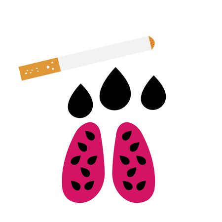 cigarette and contaminated human lungs in black spots concept of smoking and health damageのイラスト素材