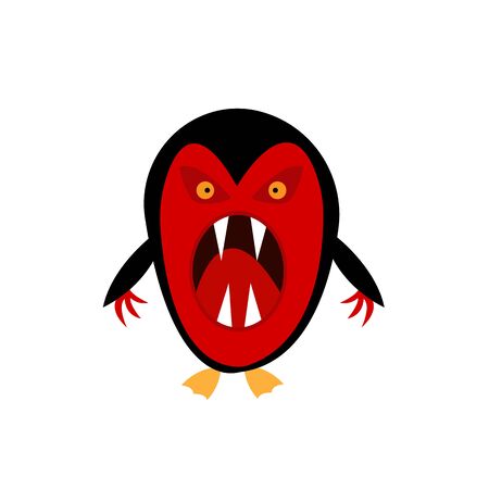 red-black penguin with open mouth and sharp fangs fantastic monster for halloween object on a white backgroundのイラスト素材
