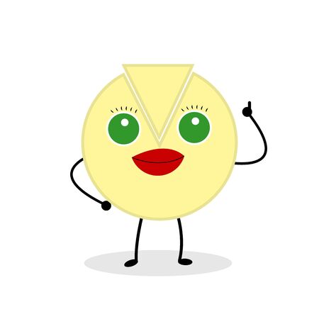 round cheese with a sliced triangular piece of a cute smile and thumb raised up concept of dairy products and healthy eating object on a white backgroundのイラスト素材