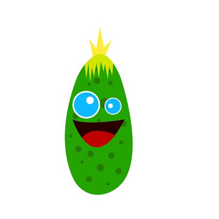 funny cucumber with big blue eyes and round patterns concept of vegetables and food cartoon character on a white backgroundのイラスト素材