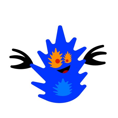 blue monster cute smiles his orange eyes sparkle halloween and mysticism concept object on a white backgroundのイラスト素材