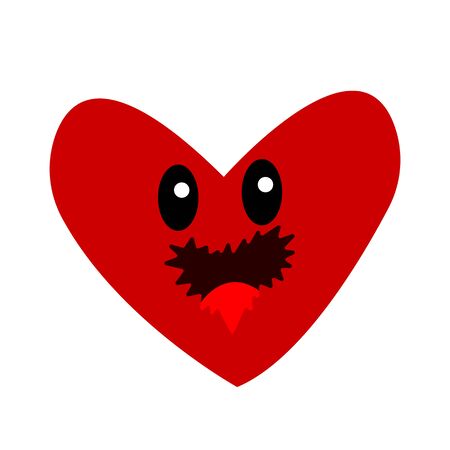 cartoon red heart character with black shiny eyes concept of valentines day and medecine object on a white backgroundのイラスト素材
