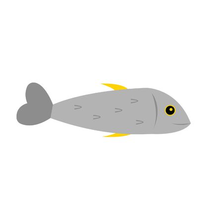 gray fish with bright orange fins object on a white background cartoon character for design animal and fishing conceptのイラスト素材