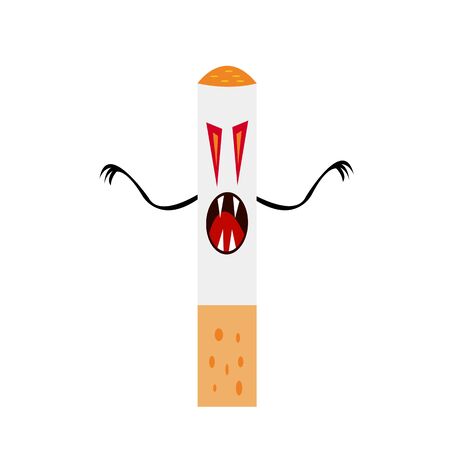 scary cigarette monster with sharp claws and evil eyes object on white background addiction conceptのイラスト素材