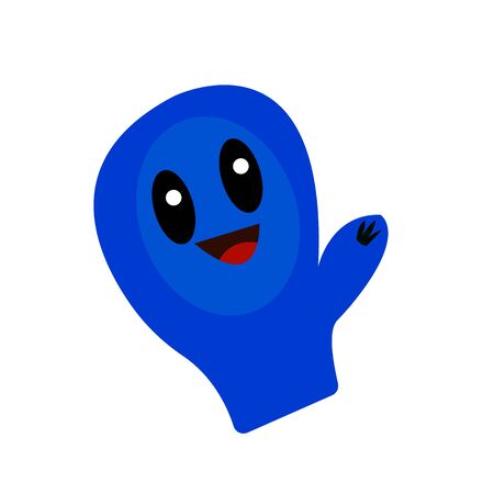 blue glove with black shiny eyes and a lovely smile concept winter clothing object on a white backgroundのイラスト素材