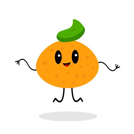 jumping mandarin with a fashionable hairstyle and a smile tropical fruit symbol of the New Year and Christmas object on a white backgroundのイラスト素材