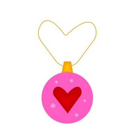 christmas toy in the shape of a ball with a pattern of red heart and white snowflakes object on a white background a symbol of christmas and winterのイラスト素材