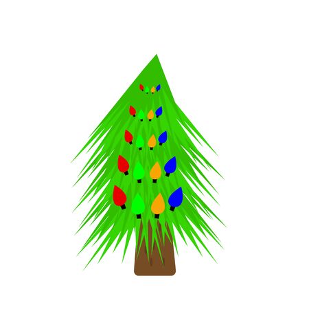 fluffy green spruce with sharp needles and multi-colored garlands festive tree a symbol of Christmas and New Year object on a white backgroundのイラスト素材