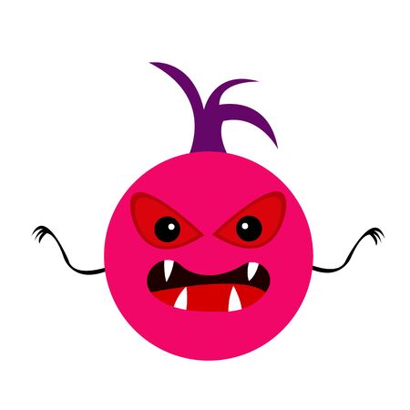pink ghost with open mouth and red evil eyes mystical cartoon character monster and halloween conceptのイラスト素材