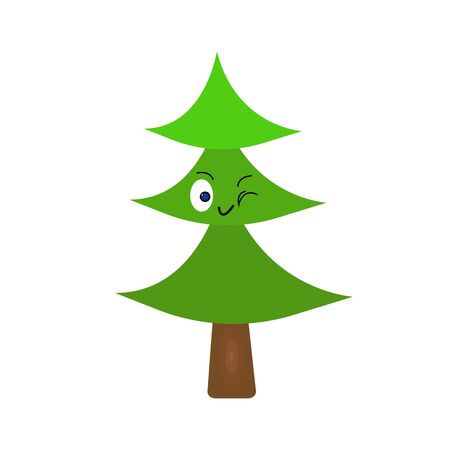 green spruce cartoon character wink and smiling on a white background concept of forest plants and winter holidaysのイラスト素材