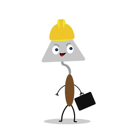 building trowel with a black suitcase cartoon character popular tool yellow safety helmet industry conceptのイラスト素材