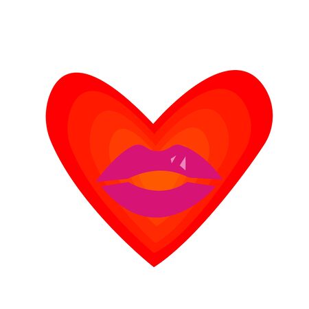Red heart with a pattern of purple shiny lips concept of Valentine's Day object on a white background.のイラスト素材