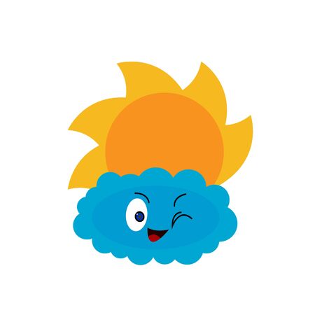 fluffy cloud and sun cartoon character on a white background nature and weather conceptのイラスト素材