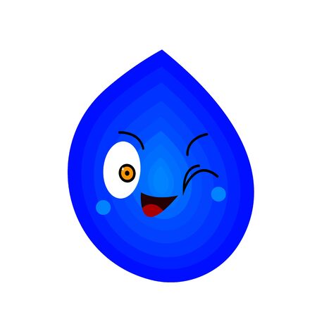 Drop of water funny cartoon character on a white background winks and laughs concept of natural elements and environment.のイラスト素材