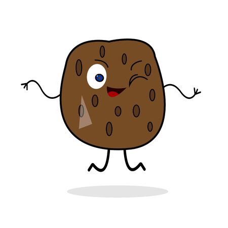 potato cartoon character vegetable jumping on a white background winks and laughs food concept object on a white backgroundのイラスト素材