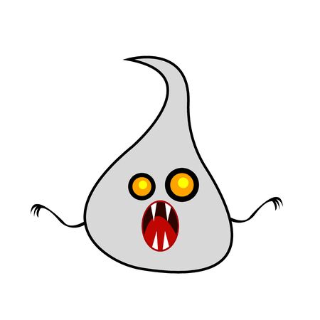 gray ghost with orange sparkling eyes and an open mouth with sharp teeth. mystic and halloween concept object on a white backgroundのイラスト素材