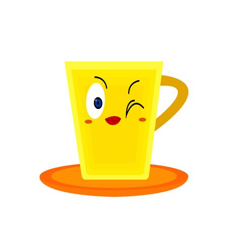 yellow-orange cup bright cartoon character with red lips winks on a white background concept of accessories and drinks logo for designのイラスト素材