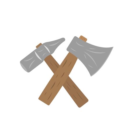 Tools for woodworking hammer and ax concept industry object on a white background logo for designのイラスト素材