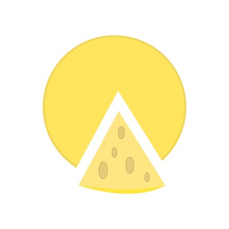 Appetizing logo round cheese head and cut piece with oval holes on a white background concept of dairy products and foodのイラスト素材