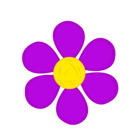 Flower bright plant with a yellow center, orange patterns and violet petals object on a white background logo for design concept of nature and decorationsのイラスト素材