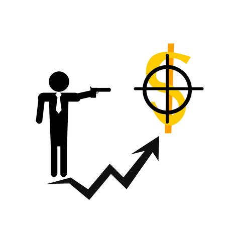 Businessman with a gun holds a dollar icon in the sight concept of income and profitのイラスト素材