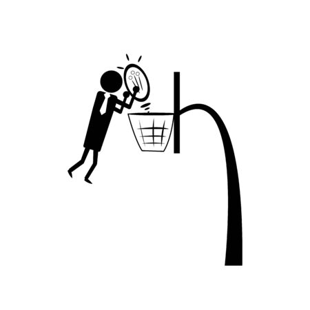 businessman in a tie throws a light bulb instead of a ball into a basketball basket idea symbol concept of determination and developmentのイラスト素材