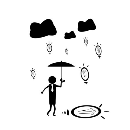 businessman with umbrella in the rain from light bulbs idea symbols falling from the sky industry and development concept icon on a white backgroundのイラスト素材
