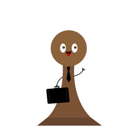 pawn cartoon character in a black tie and with a suitcase an object is smiling and friendly waving a business and worker conceptのイラスト素材