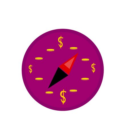 Compass. The arrow of which indicates coins and golden dollar icons. Business and finance concept logo for designのイラスト素材
