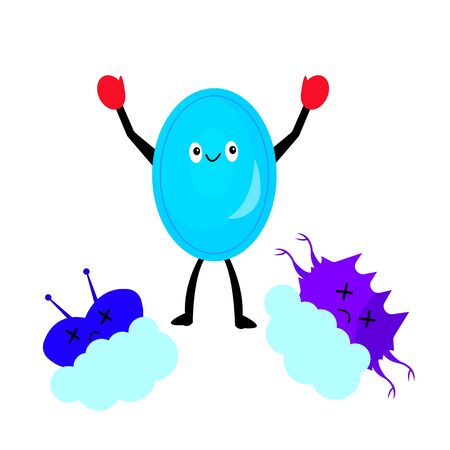 soap a cartoon character in boxing gloves stands in a winner position next to them lies dead microbes the concept of hygiene and cosmeticsのイラスト素材