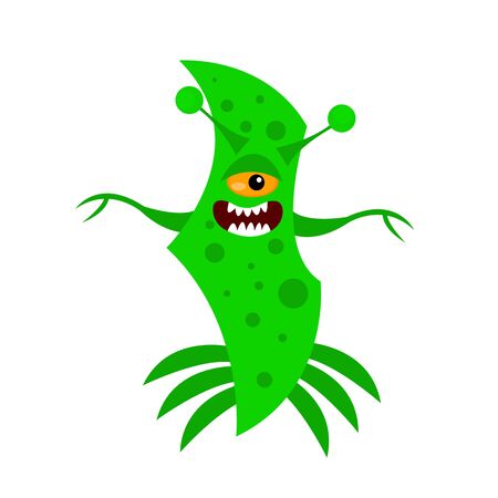 green microorganism with a bright orange eye and tentacles concept of microbes and viruses object on a white backgroundのイラスト素材