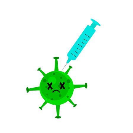 syringe injected virus medicine and victory over disease concept object on white backgroundのイラスト素材