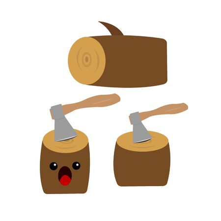 set of logs and axes concept of woodworking and timber construction materials object on a white backgroundのイラスト素材