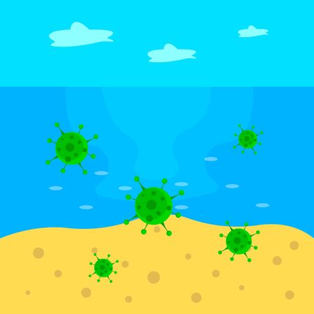 green bacteria on the beach clean and nobody around the virus and tourism conceptのイラスト素材