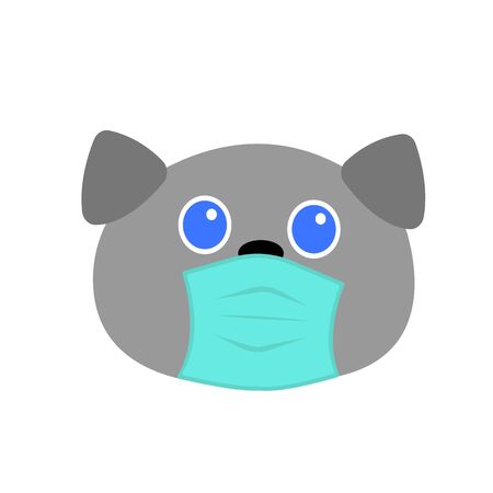 Dog face in medical mask cartoon character with big blue eyes concept of pets and quarantine object on a white backgroundのイラスト素材