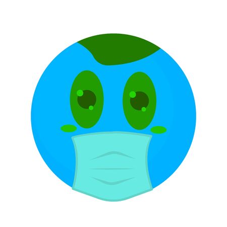 planet earth cartoon character in medical mask with big green eyes quarantine and infection conceptのイラスト素材